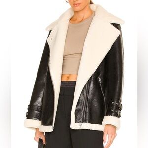 L’Academie Cian Moto Jacket in Black & Beige